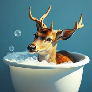 Vivid Deer in Bubble Bath - Colored Pencil Realism