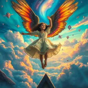Psychedelic Dreamscape: Girl Flying as Lucy in the Sky with Diamonds