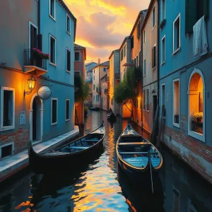 Canalscape with Curved Buildings - Oil Painting by Multiple Artists