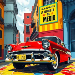 Vibrant '50s Car in Colorful Cuban Cityscape