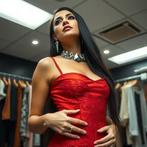 Dramatic Red-Orange Vixen in Backstage Glamour
