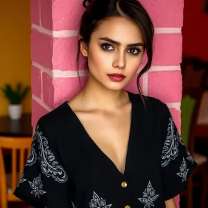 Curious Beauty in a Pink Cafe