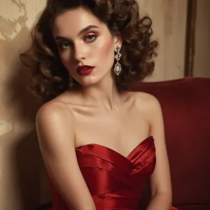 cinematic photo A vintage-inspired luxury fashion editorial shot featuring a poised woman