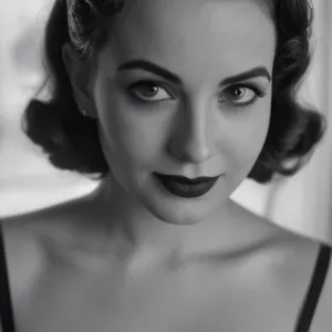cinematic photo film noir style The image features a woman with voluminous