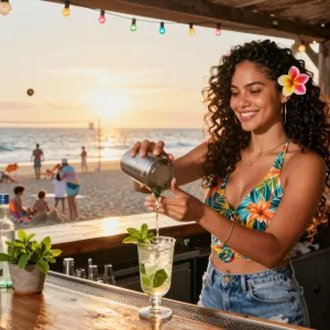 A sexy Latina barista stands confidently behind the counter of "The Perfect