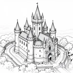 line art drawing - A sketch of a mysterious castle in the