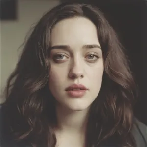 analog film photo Kat Dennings . faded film, desaturated, 35mm photo, grainy