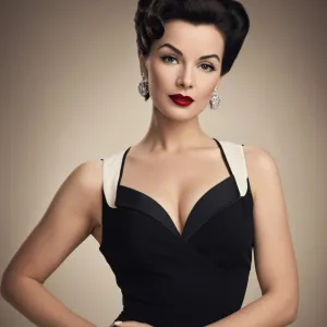 A captivating retro-style portrait of a woman exuding timeless elegance and confidence
