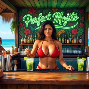 concept art a very detailed photo of a wooden beach bar called