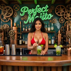 Steampunk, a very detailed photo of a wooden beach bar called Perfect