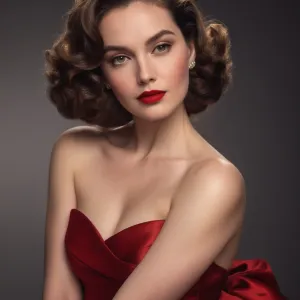 A striking portrait of a woman clad in a bold red dress