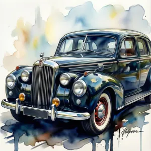 a classic car painted in watercolors in style of famous art painter