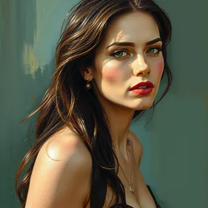 Megan Fox painted in the style of Georgia O’Keeffe, upper body shot