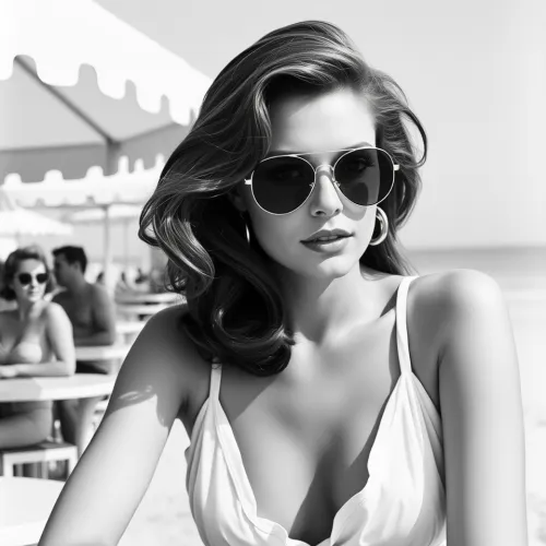 1960s Beach Bar Scene - Monochrome Impression of Sofia Loren