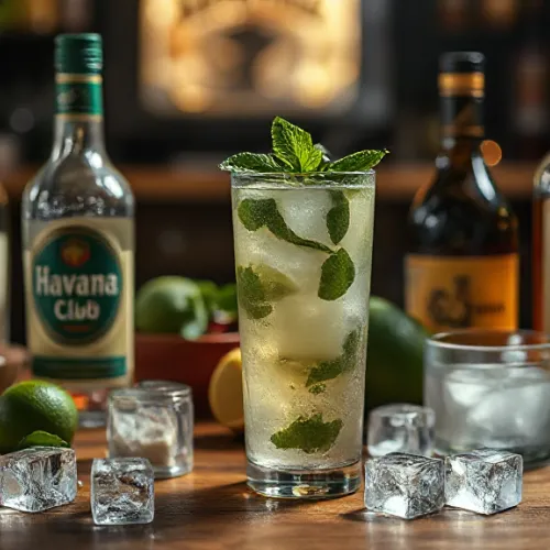 Wooden Table Setup: Cuban Mojito Ingredients