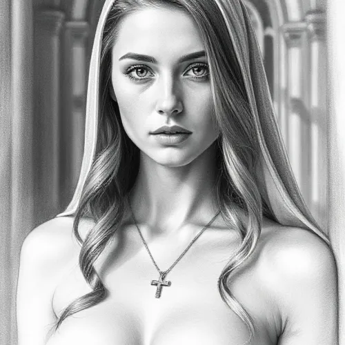 Provocative Nun Figure Study in Cinematic Greyscale Detail
