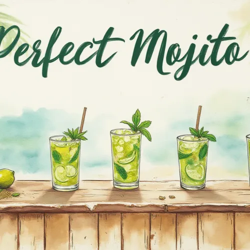 Weathered Watercolor Mural: Perfect Mojito Beach Bar Scene