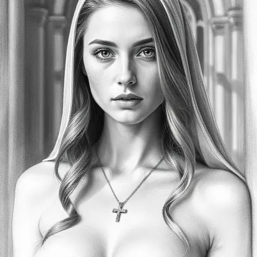 Provocative Nun Figure Study in Cinematic Greyscale Detail