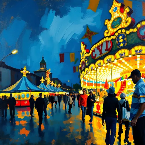 Carnival Night Glow - Impressionist Oil

This title emphasizes the style of the artwork, its theme, and the medium used, while maintaining brevity.