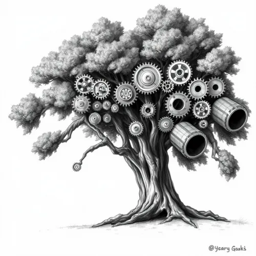 Gear Oak Monochrome Sketch