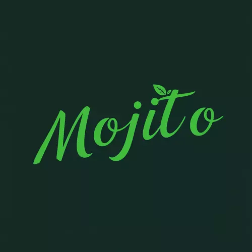 Stylized Mojito Logo - Dark Green, Cursive Serif Font (2 Lines)