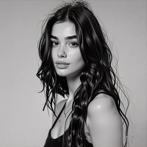 A young woman with long, wavy brown hair and a toned physique