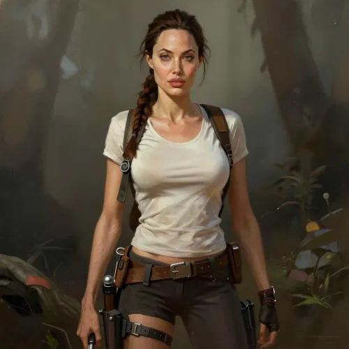 concept art Angelina Jolie as Lara Croft in Tombraider painted by Degas
