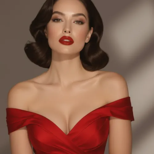 A sophisticated woman posed in a stunning red cocktail dress with an