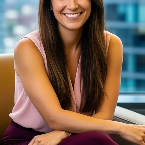 HDR photo of "A mid-20s woman with a warm, inviting smile sits