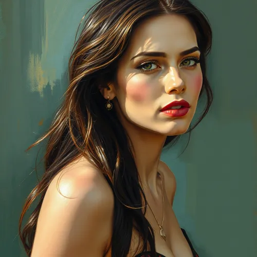 Megan Fox painted in the style of Georgia O’Keeffe, upper body shot