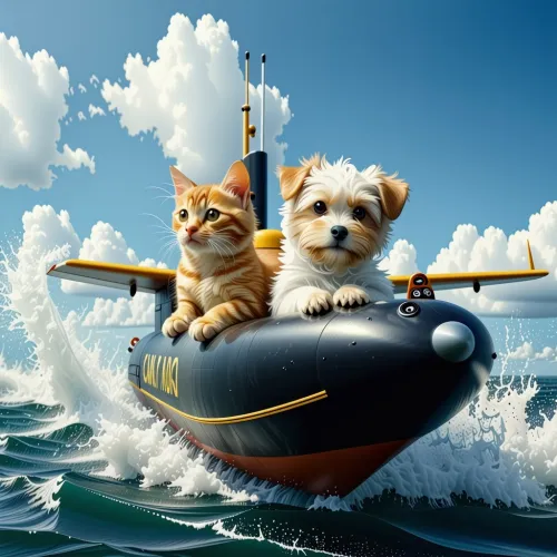 a duck|cat|dog|horse in a submarine|airplane|taxicab|boat