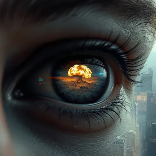 Create an image where the viewer is looking into a human eye