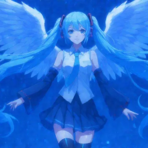 1girl, hatsune miku. An illustration of a girl with long white hair