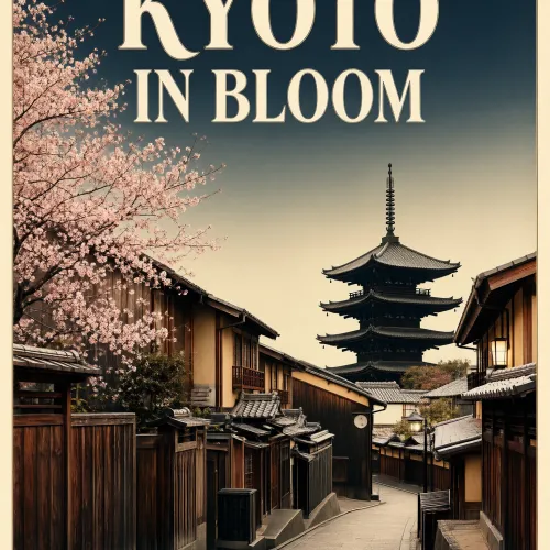 Create a vintage-inspired travel poster for Kyoto in spring