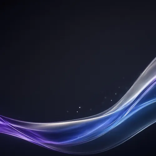 Create an abstract premium background using flowing translucent glass ribbons in purple