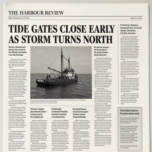 Front page of a broadsheet newspaper, aged newsprint texture