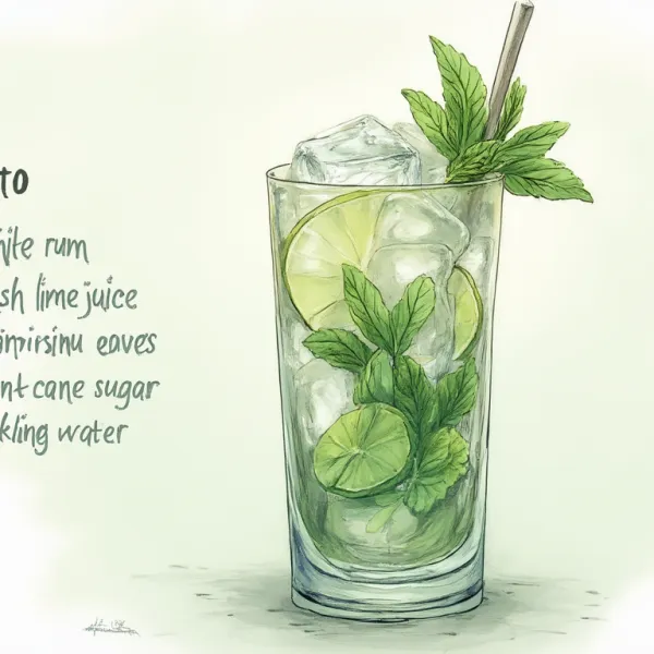 Title: "Elegant Mojito Illustration: Translucent Greens and Light Reflections