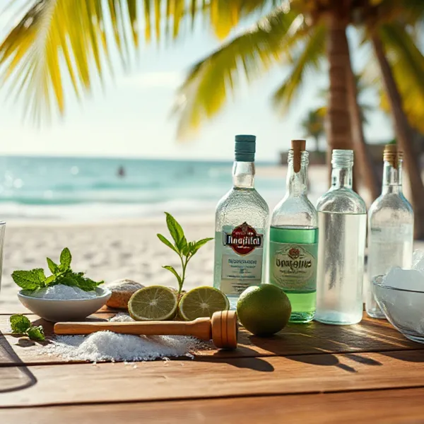 Tropical Mojito Setup on Beach Shore