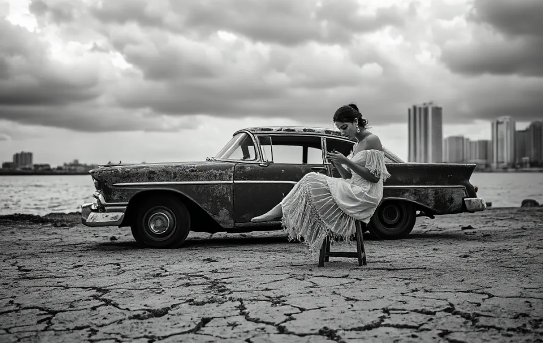 Abandoned Car by the Shore: A Study in Nostalgia
