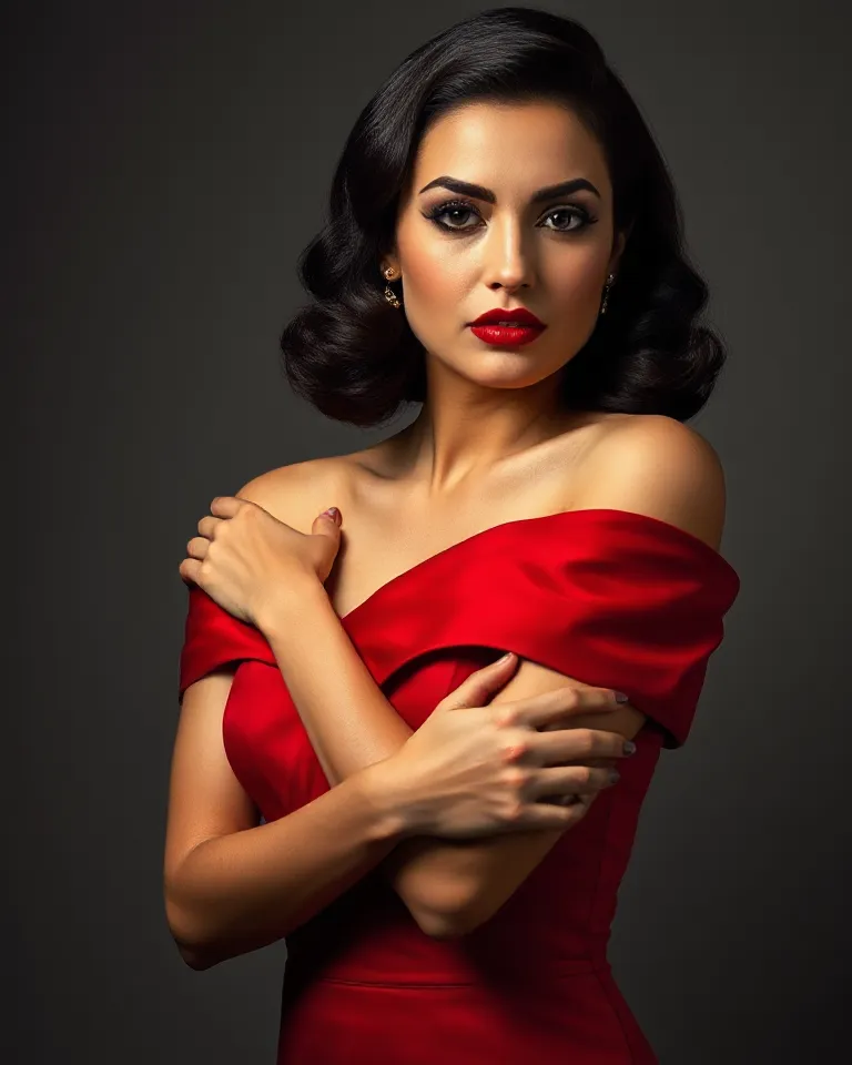 Titled: "Noir Elegance: A Captivating Siren in Red