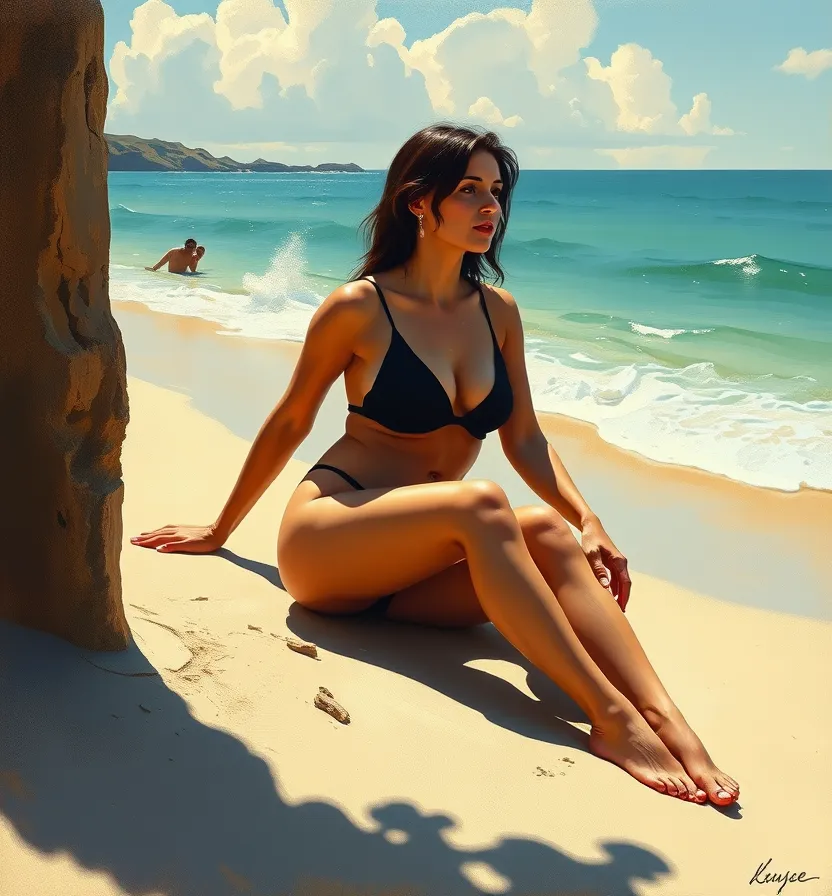 Degas-inspired Beach Sitting Figure