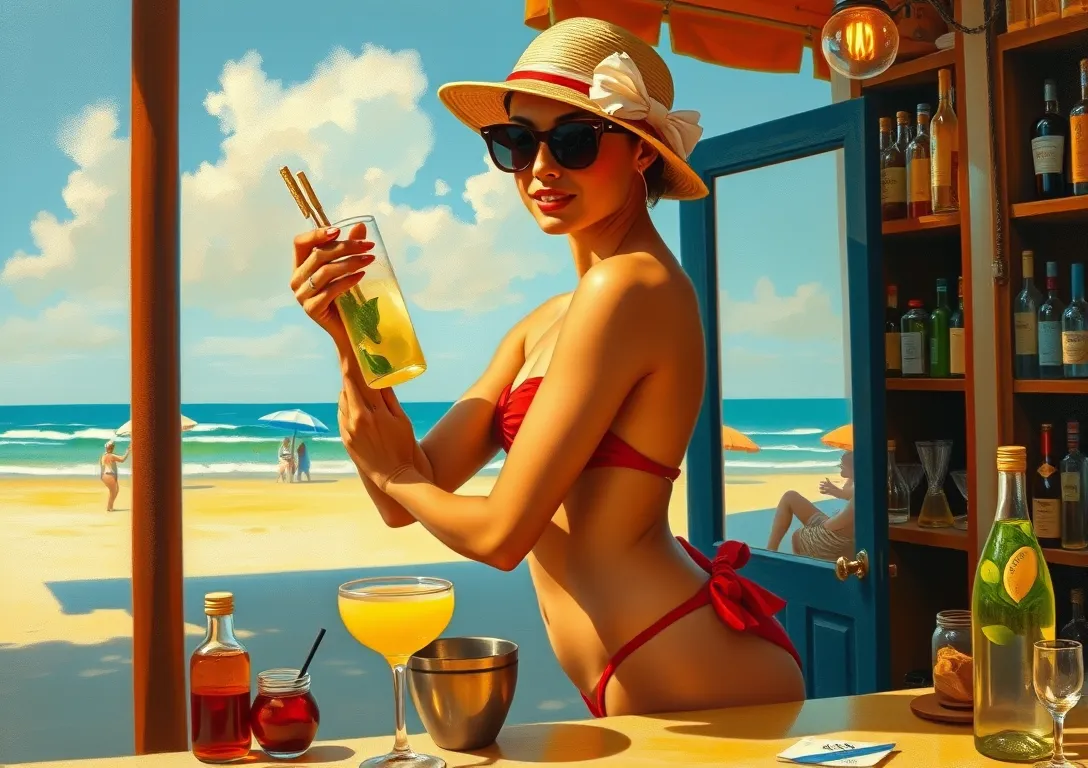 Title: "Degas-inspired: Beach Bar Mojito Preparation
