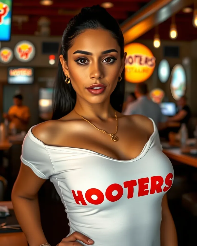 Title: "Sensual Latina in Hooters T-Shirt - Studio Masterpiece in 4K