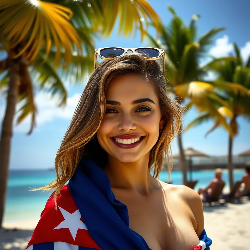 Ana de Armas under Cuban Flag, Beach Scene