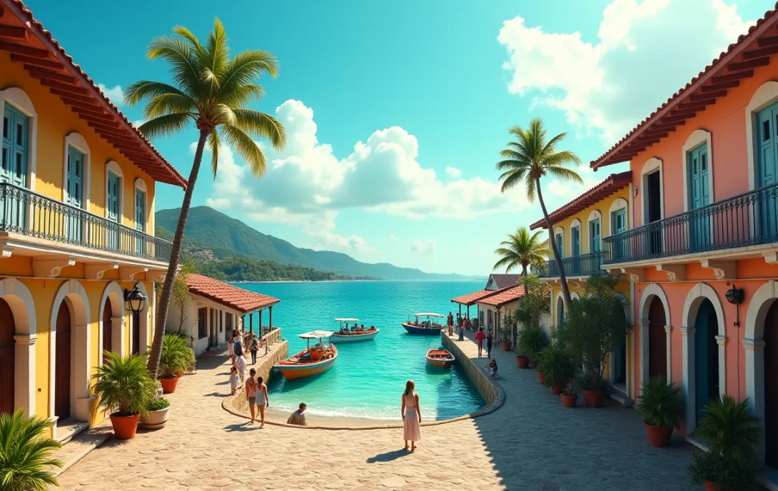 Vibrant Caribbean Colonial Village by the Sea