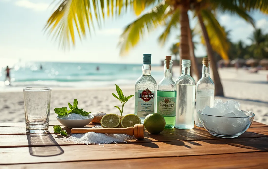 Tropical Mojito Setup on Beach Shore
