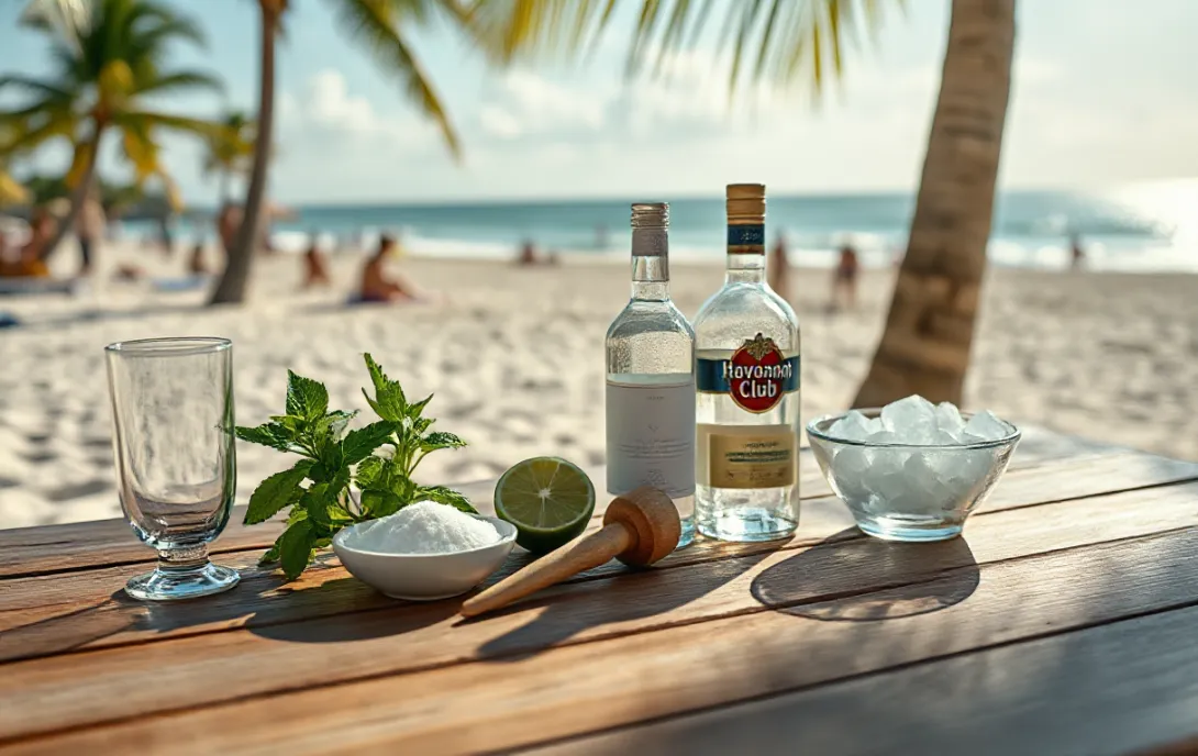 Tropical Mojito Setup on Beach Shore