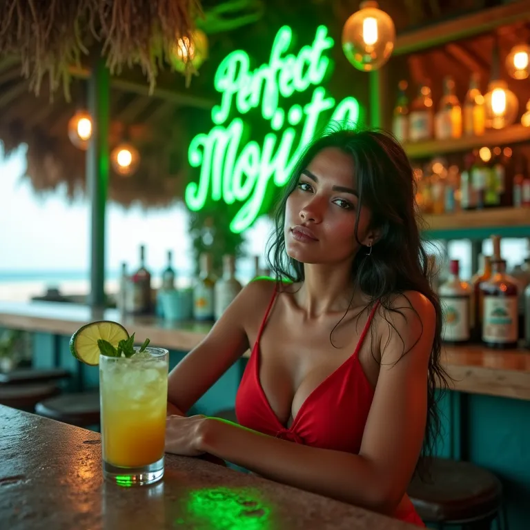 Title: "Vibrant Beach Bar - Perfect Mojito
