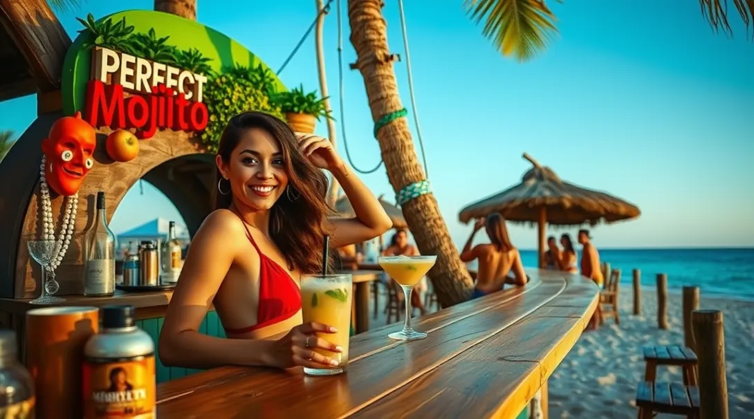 High-Res Vibrant Scene: Perfect Mojito Beach Bar