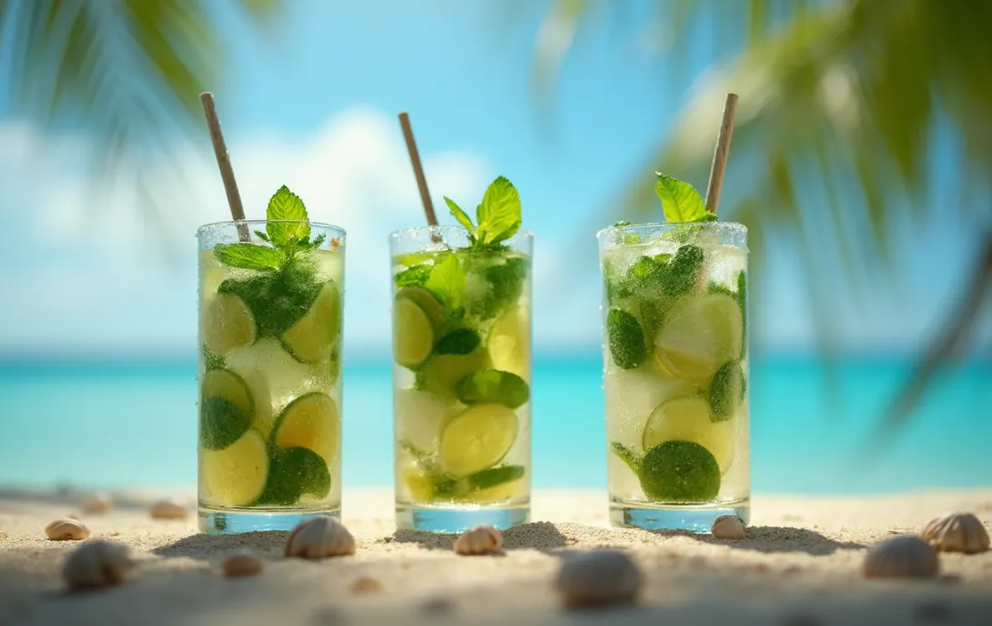 4K Vibrant Mojito Scene: High-Quality Beach Studio Shot